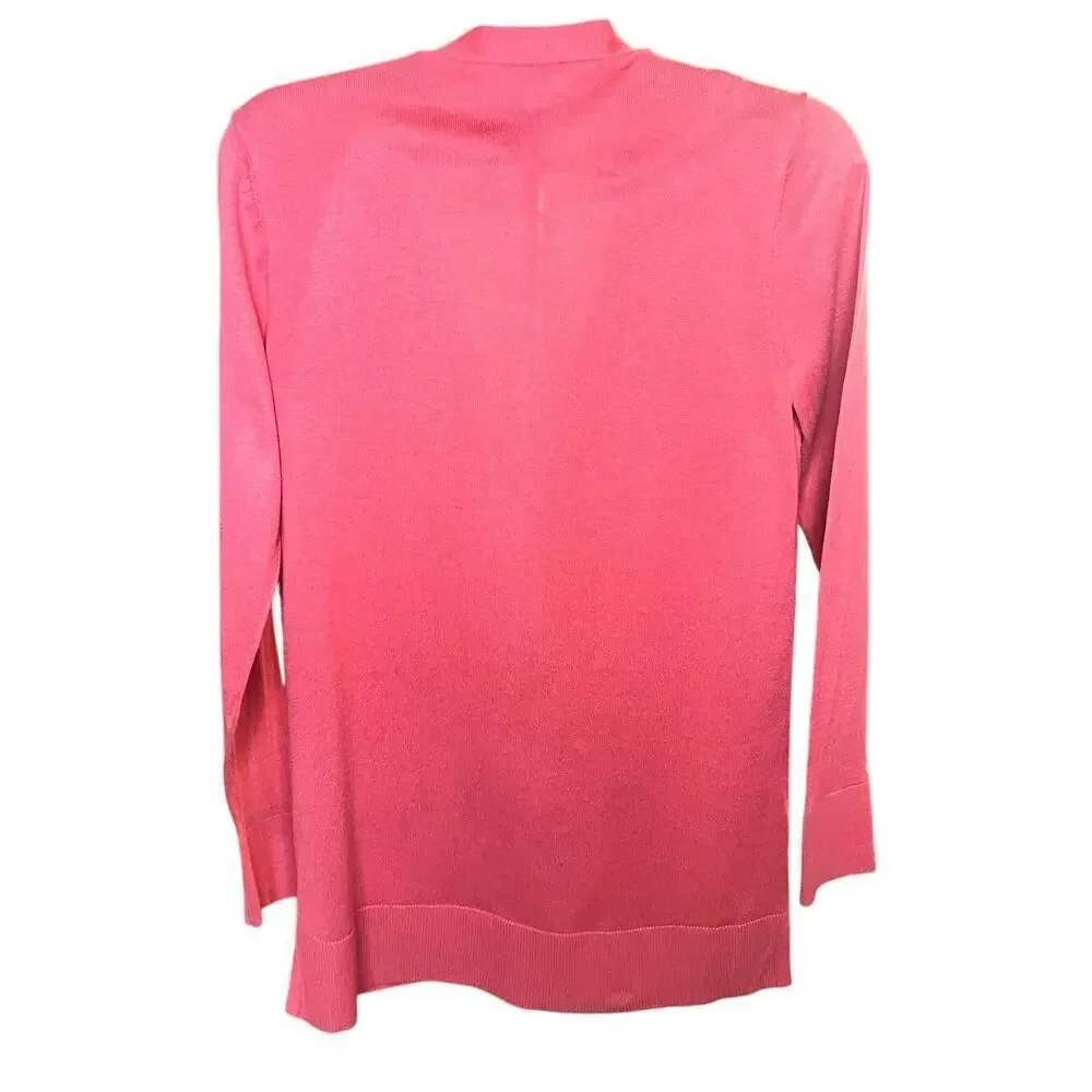 LOFT Long Cardigan, Medium, Dark Pink / Red, Button, Cotton Blend, Office, Work